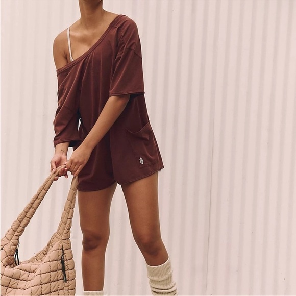 Free People Pants - Free People Hot Shot Tee Romper in Dark Espresso XS